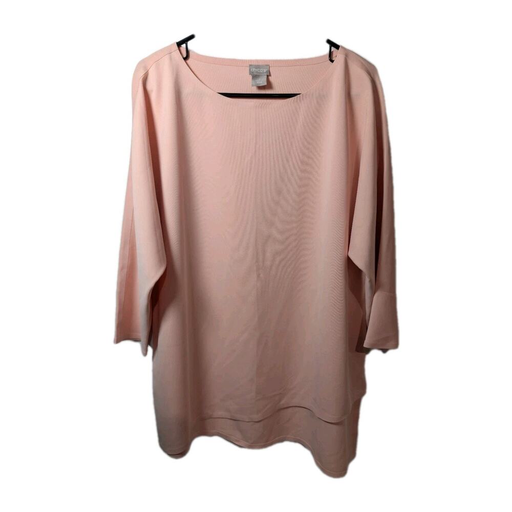 Chico's NEW Shirt Blouse Size Large Blush Pink Diagonal Women's Stretchy Tunic